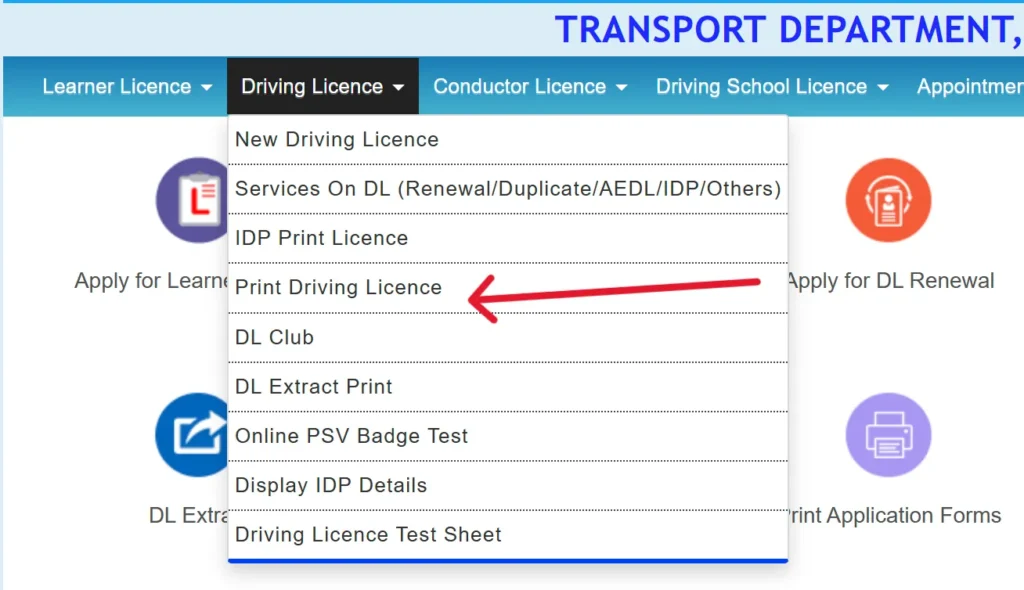 print driving licence Parivahan Sewa